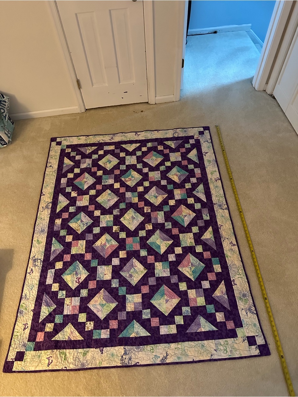 Handmade Purple Patchwork Quilt - Picture 3 of 5